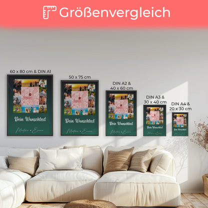 Familienposter mit Namen 10 Fotos Karte in der Mitte und Wunschtext