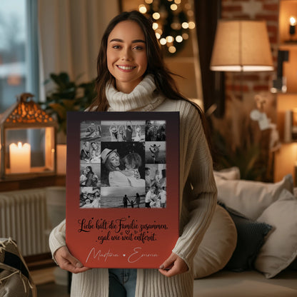 Personalisiertes Leinwand Wandbild Familie mit 11 Fotos für Familienzusammenhalt Geschenk 2