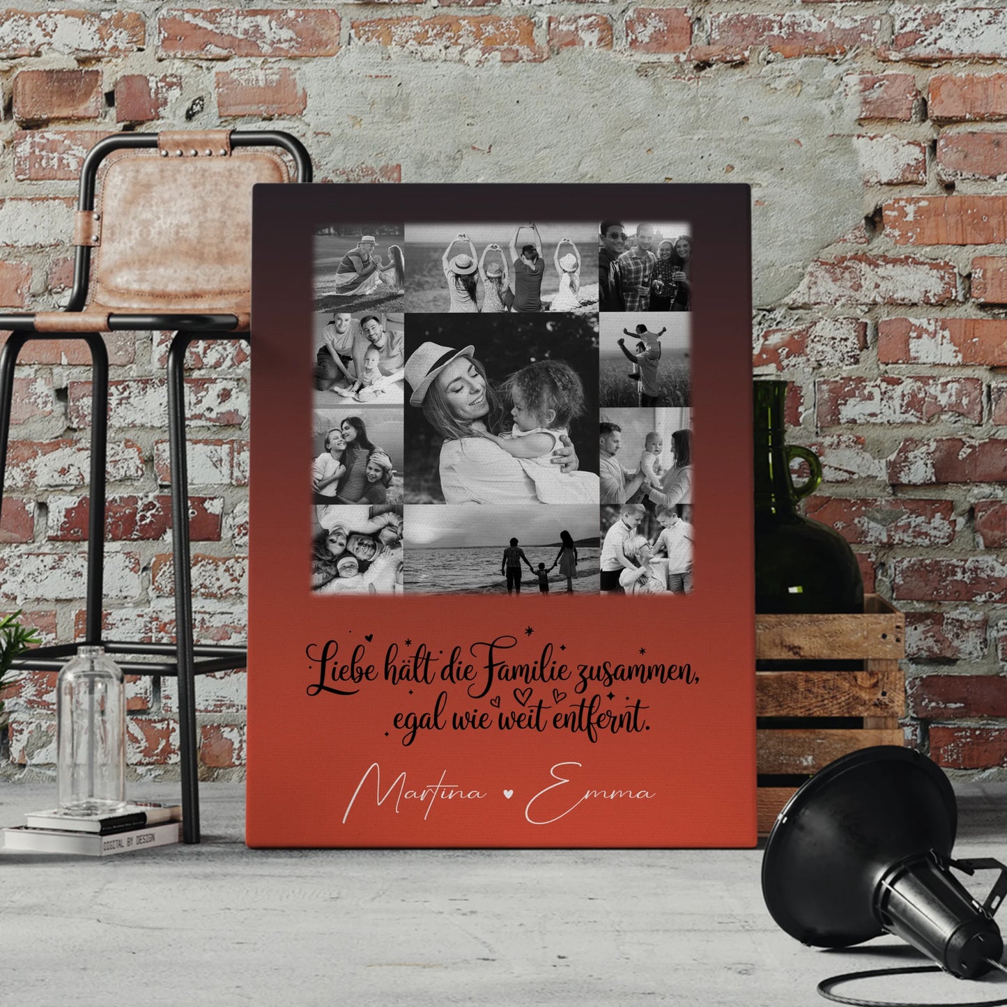 Personalisiertes Leinwand Wandbild Familie mit 11 Fotos für Familienzusammenhalt Geschenk 4