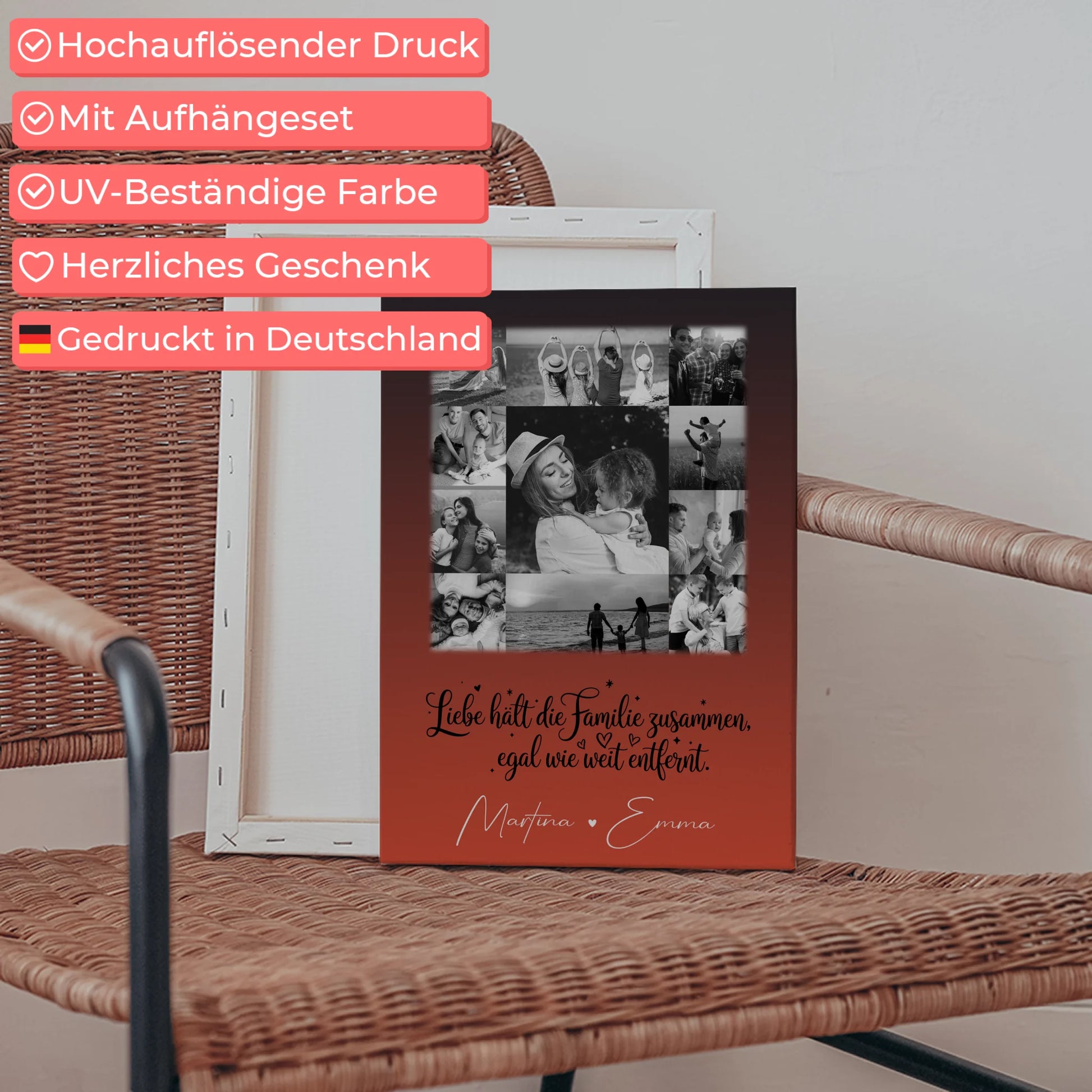 Personalisiertes Leinwand Wandbild Familie mit 11 Fotos für Familienzusammenhalt Geschenk 5
