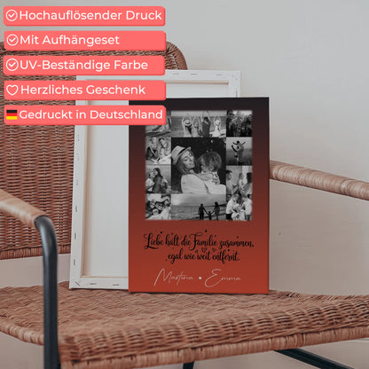 Personalisiertes Leinwand Wandbild Familie mit 11 Fotos für Familienzusammenhalt Geschenk 5