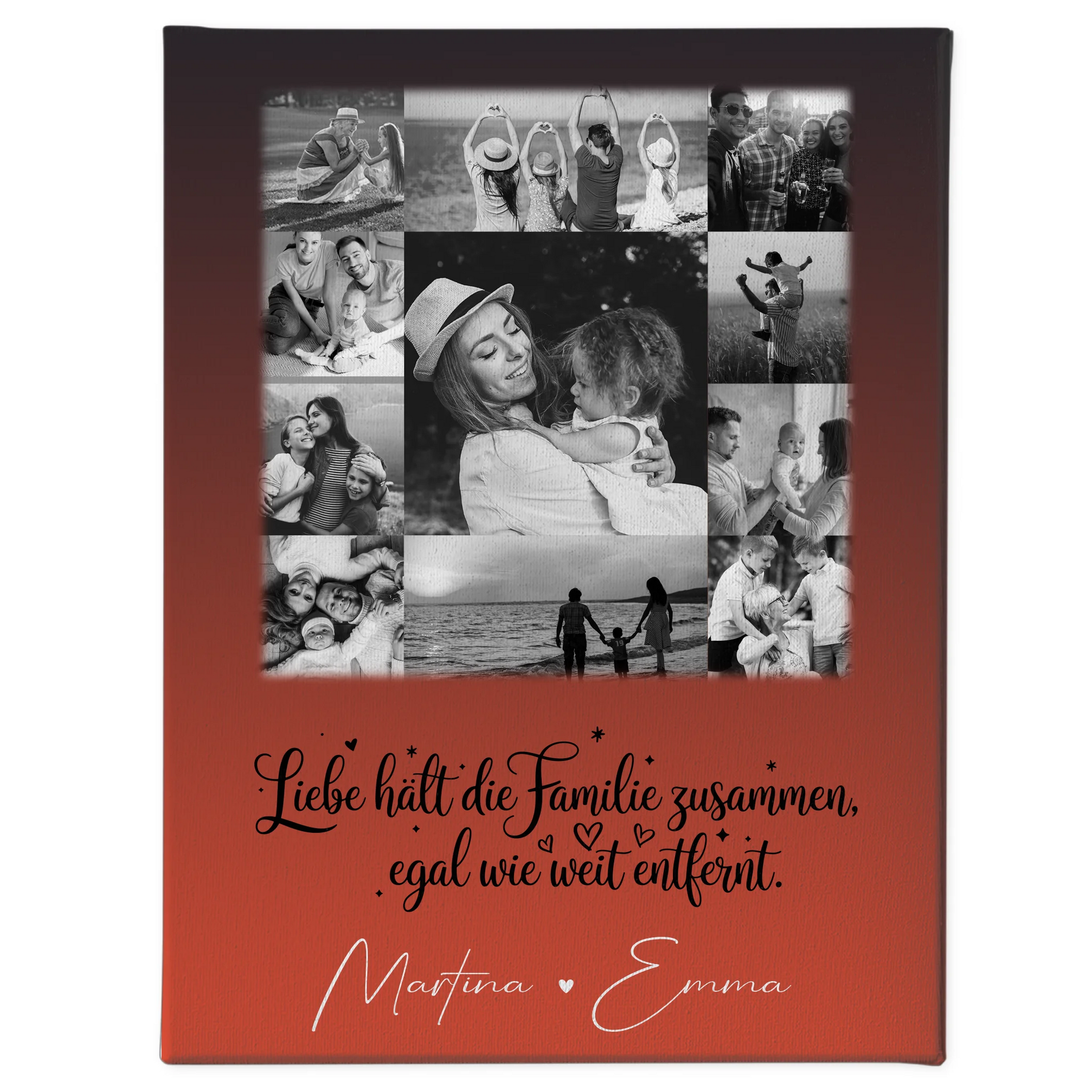 Personalisiertes Leinwand Wandbild Familie mit 11 Fotos für Familienzusammenhalt Geschenk 1