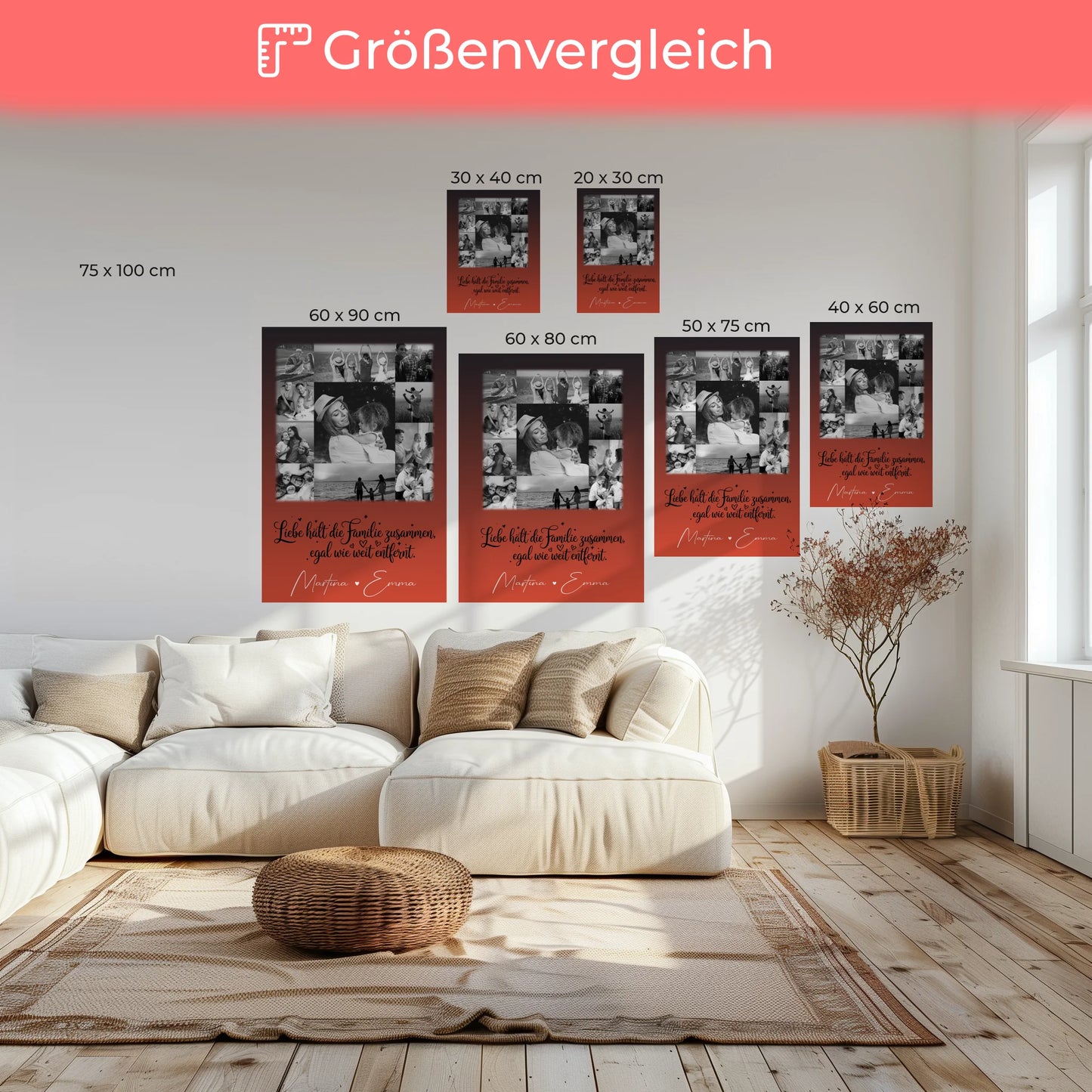 Personalisiertes Leinwand Wandbild Familie mit 11 Fotos für Familienzusammenhalt Geschenk 6