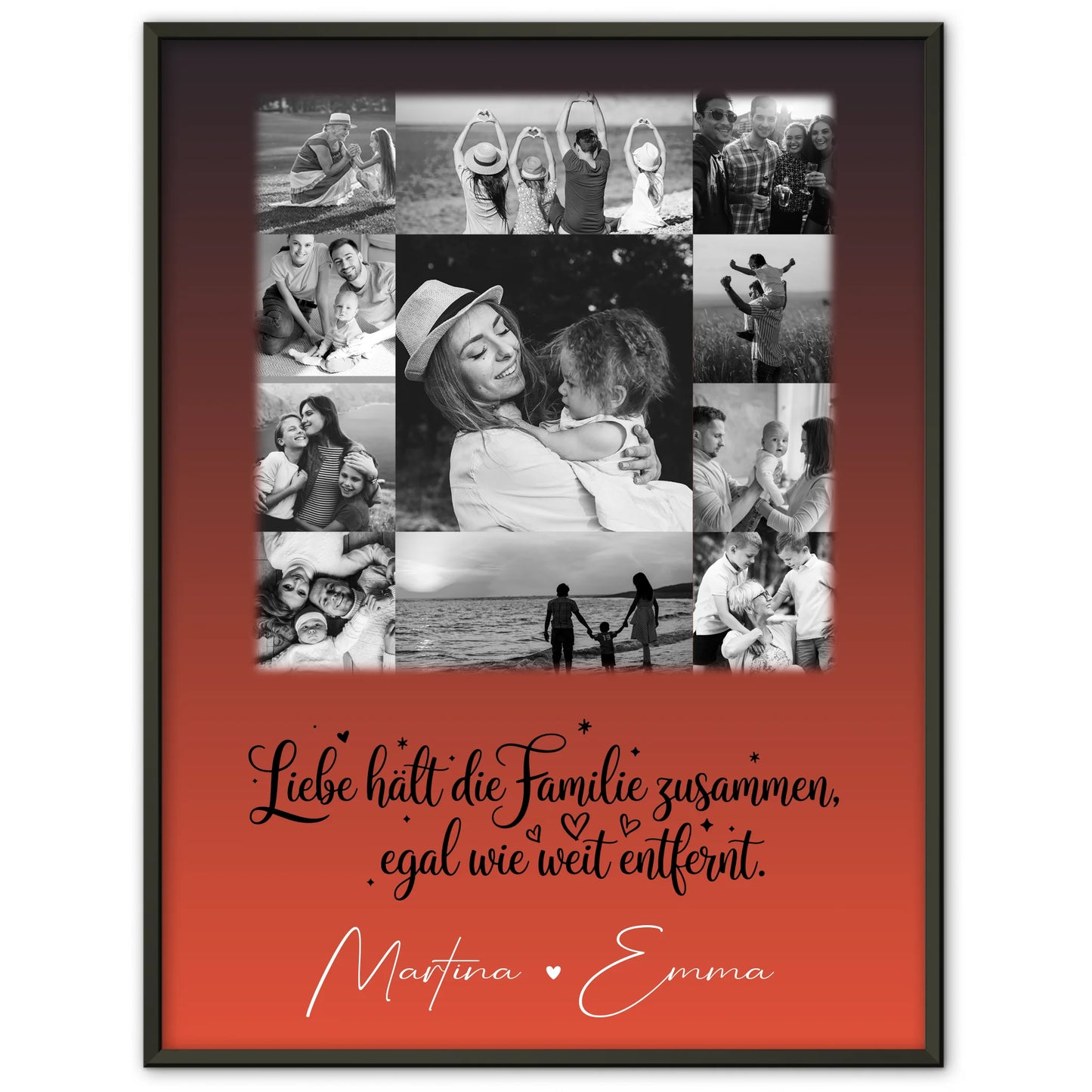 Personalisiertes Familienposter Mit Namen und 11 Fotos für Familie Zusammenhalt