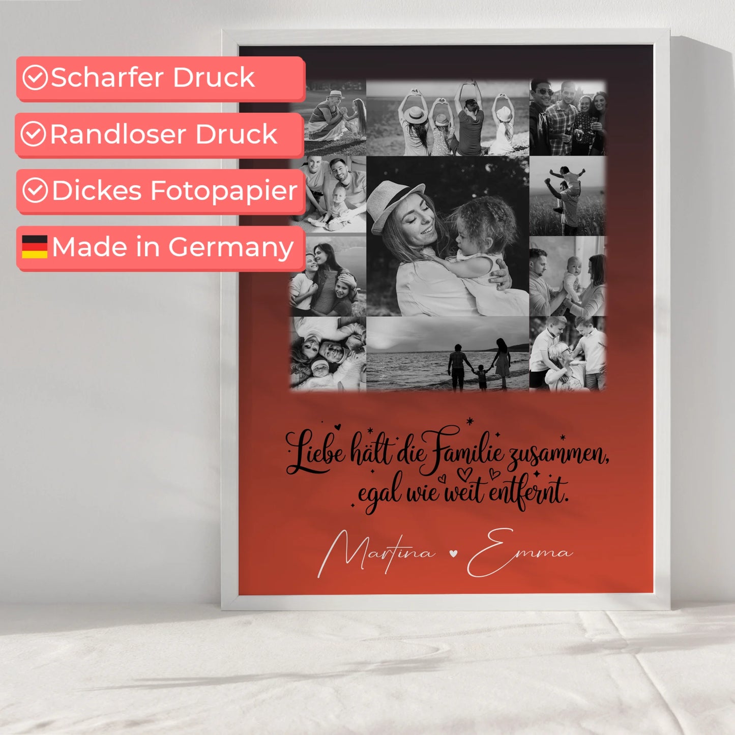 Personalisiertes Familienposter Mit Namen und 11 Fotos für Familie Zusammenhalt