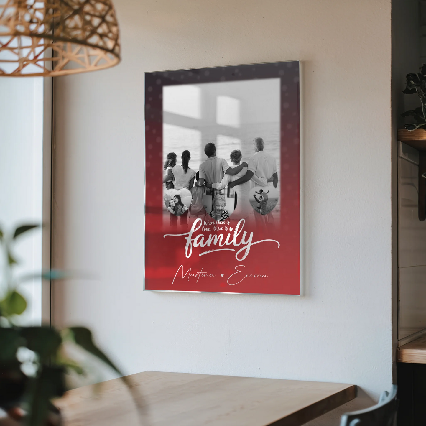 Familienbild Personalisiert Acrylglas Bild mit 1 Foto und 3 Herz Fotos Family