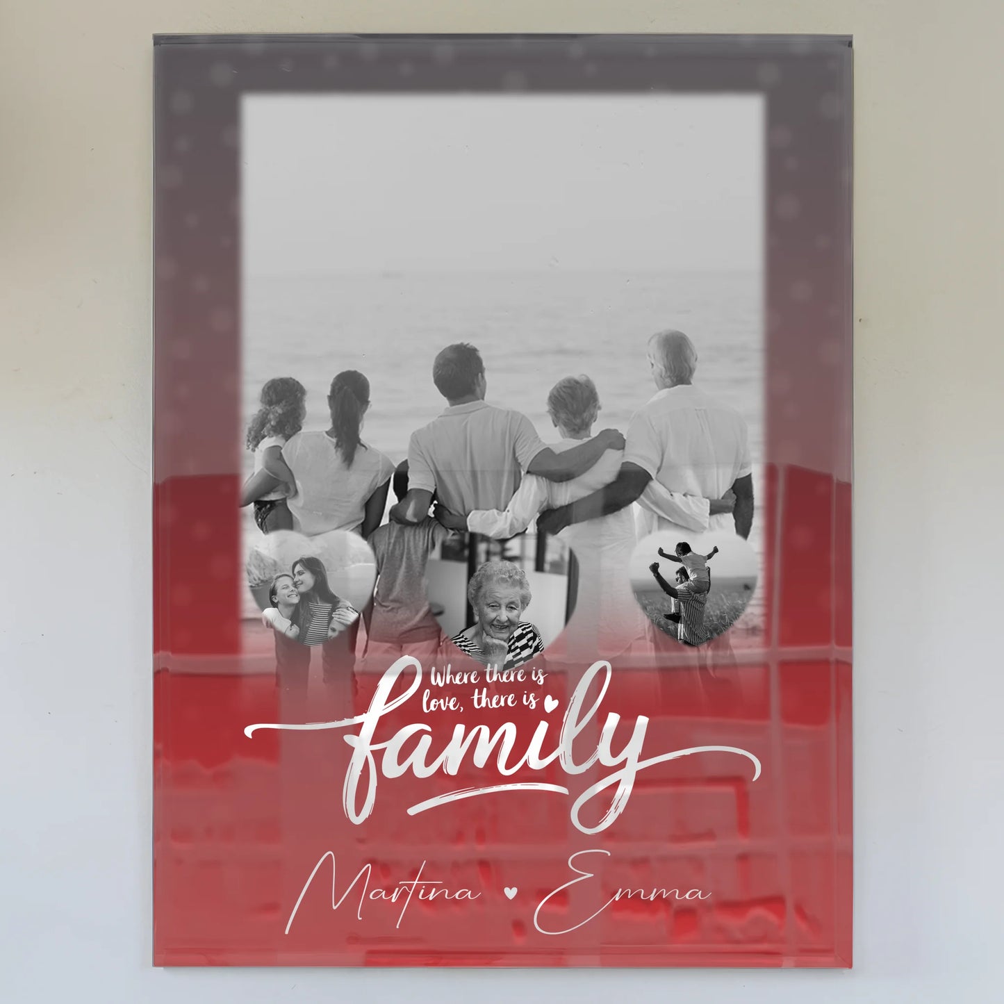 Familienbild Personalisiert Acrylglas Bild mit 1 Foto und 3 Herz Fotos Family