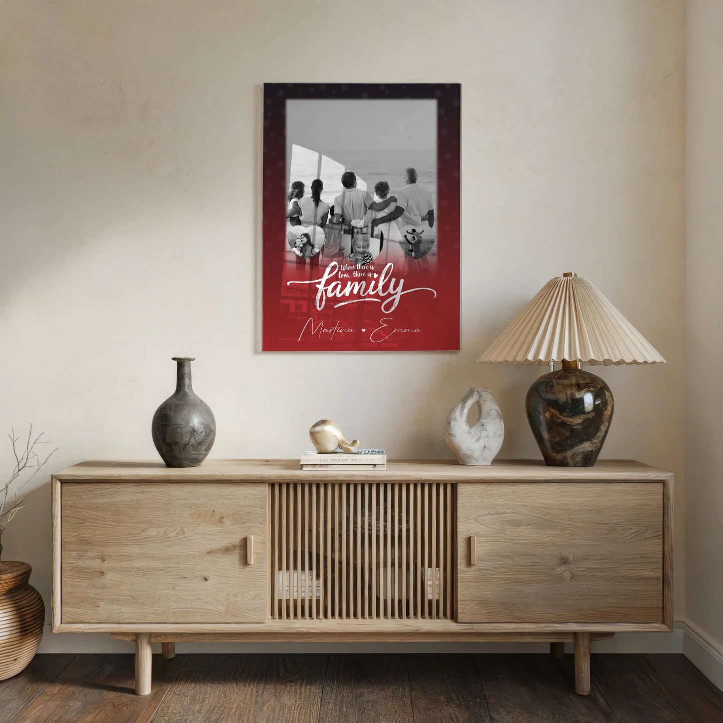 Familienbild Personalisiert Acrylglas Bild mit 1 Foto und 3 Herz Fotos Family