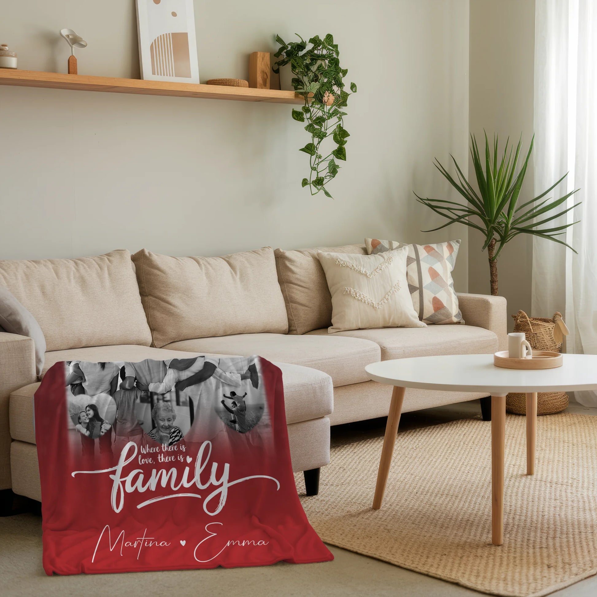 Decke Mit Namen 1 Foto und 3 Kleine Herz Fotos Family personalisiertes Geschenk 4
