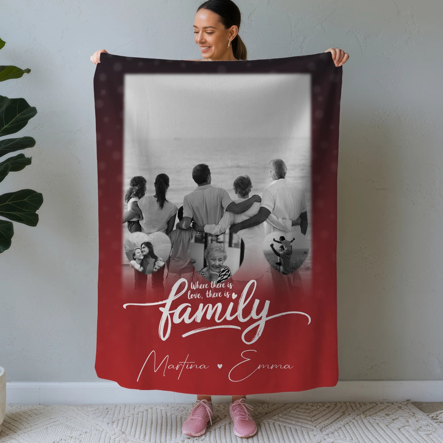 Decke Mit Namen 1 Foto und 3 Kleine Herz Fotos Family personalisiertes Geschenk 1