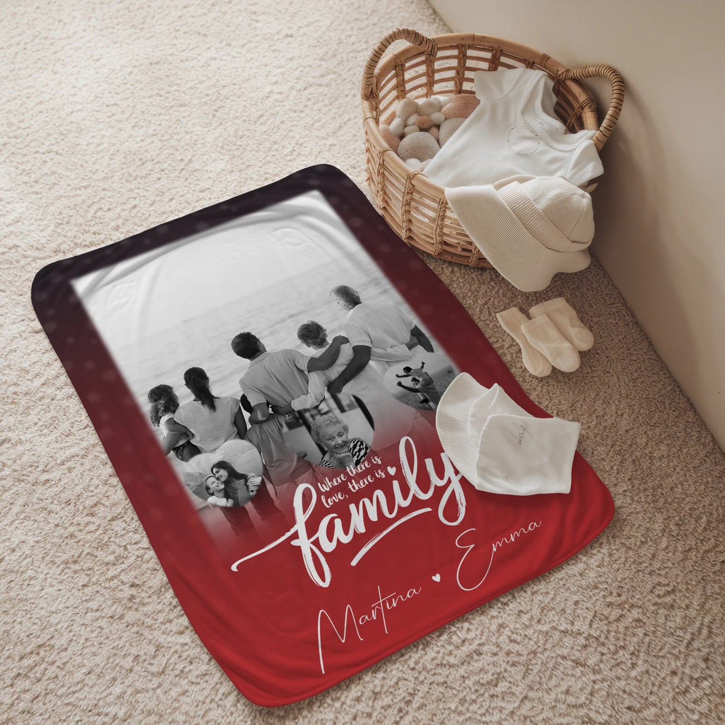 Decke Mit Namen 1 Foto und 3 Kleine Herz Fotos Family personalisiertes Geschenk 2