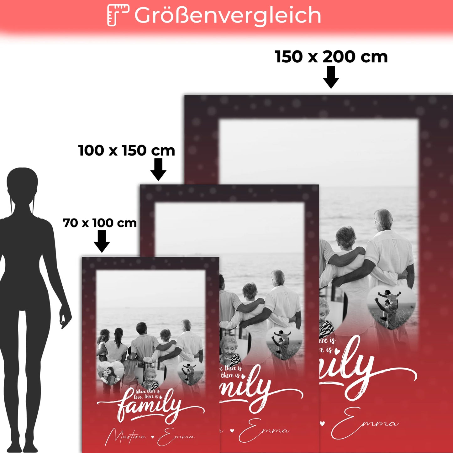 Decke Mit Namen 1 Foto und 3 Kleine Herz Fotos Family personalisiertes Geschenk 5
