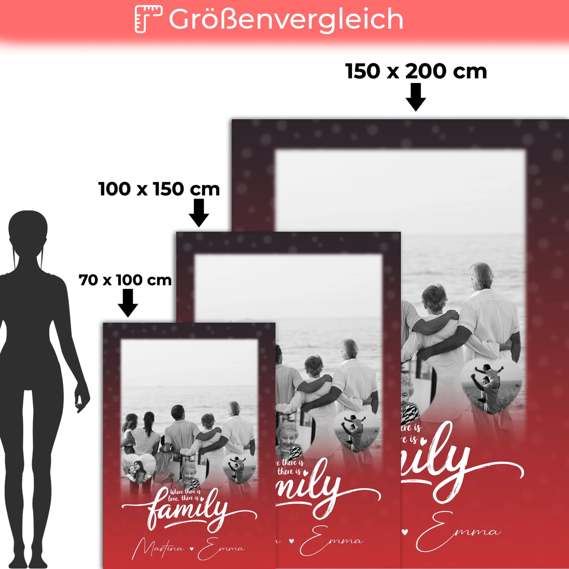 Decke Mit Namen 1 Foto und 3 Kleine Herz Fotos Family personalisiertes Geschenk 5