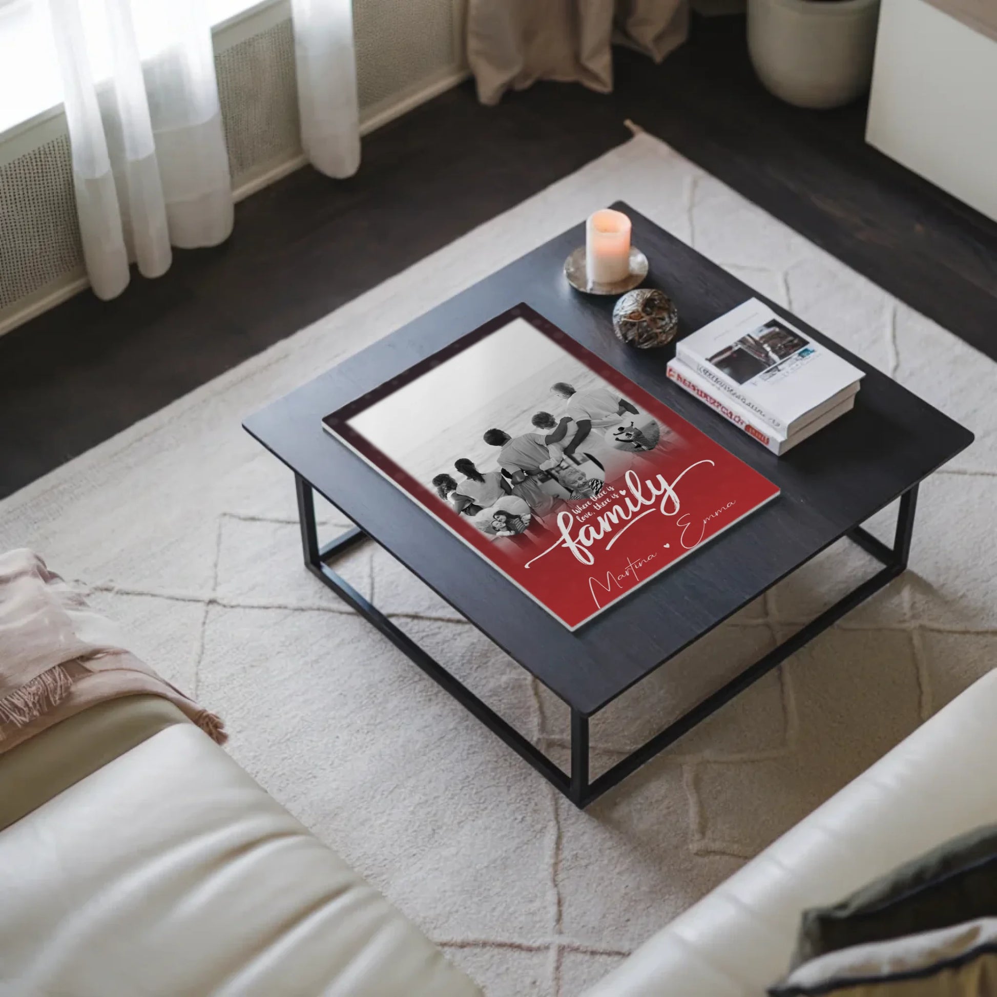 Wandbild Familie Personalisiert mit 1 Foto und 3 Kleine Herz Fotos Family 3