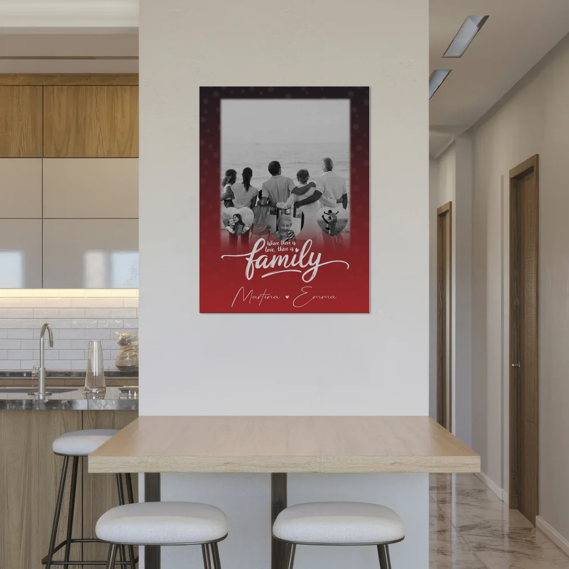 Wandbild Familie Personalisiert mit 1 Foto und 3 Kleine Herz Fotos Family 8