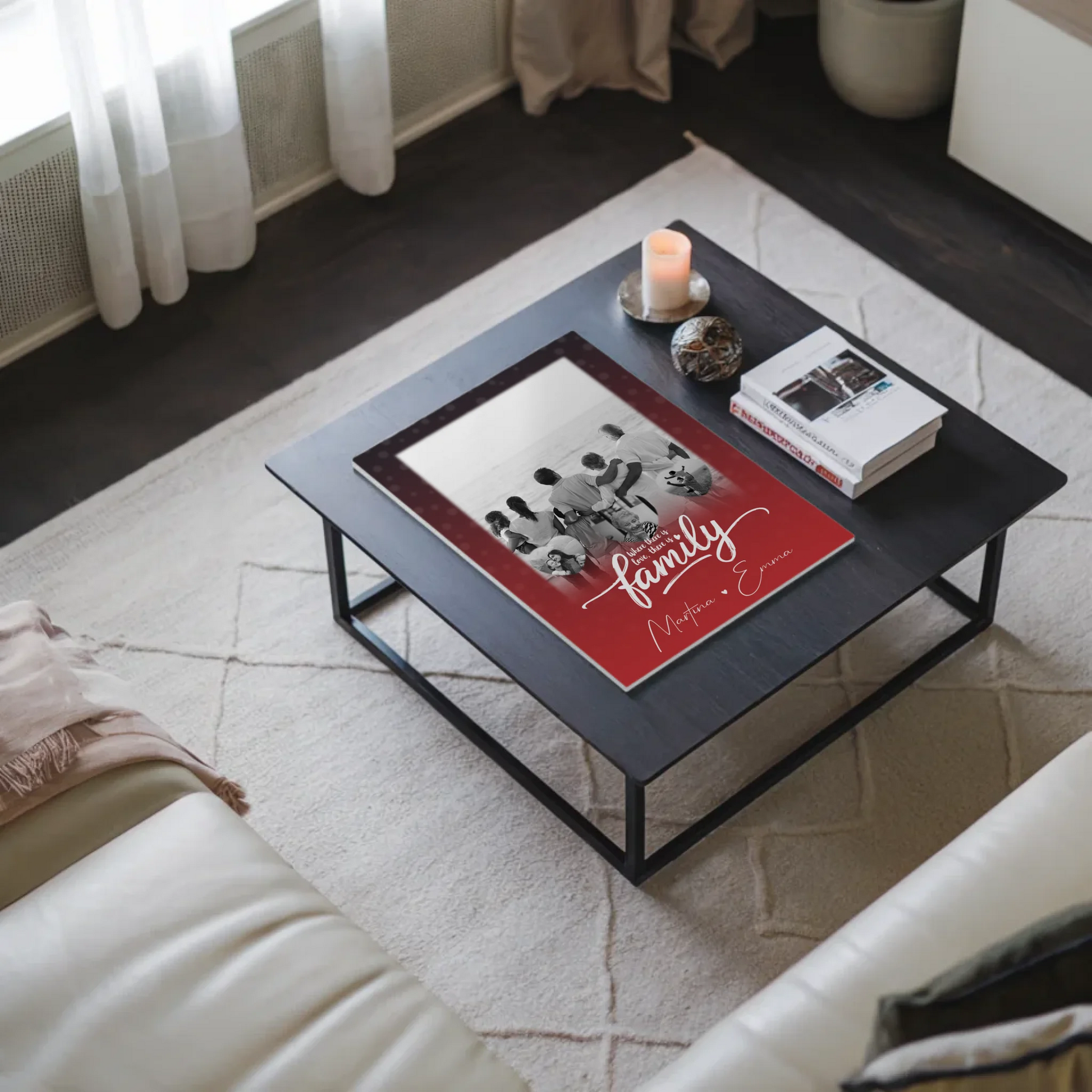 Wandbild Familie Personalisiert mit 1 Foto und 3 Kleine Herz Fotos Family 9