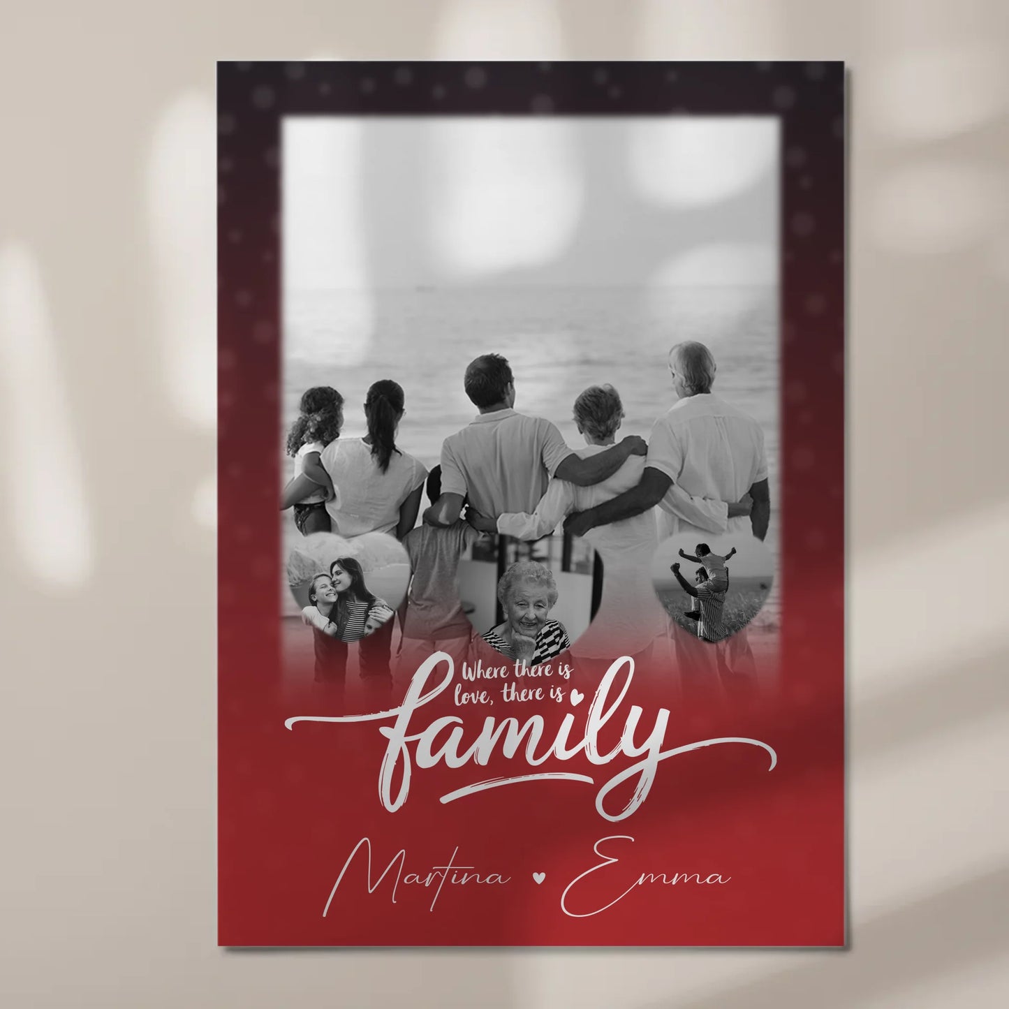 Wandbild Familie Personalisiert mit 1 Foto und 3 Kleine Herz Fotos Family 7