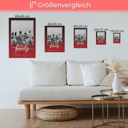 Wandbild Familie Personalisiert mit 1 Foto und 3 Kleine Herz Fotos Family