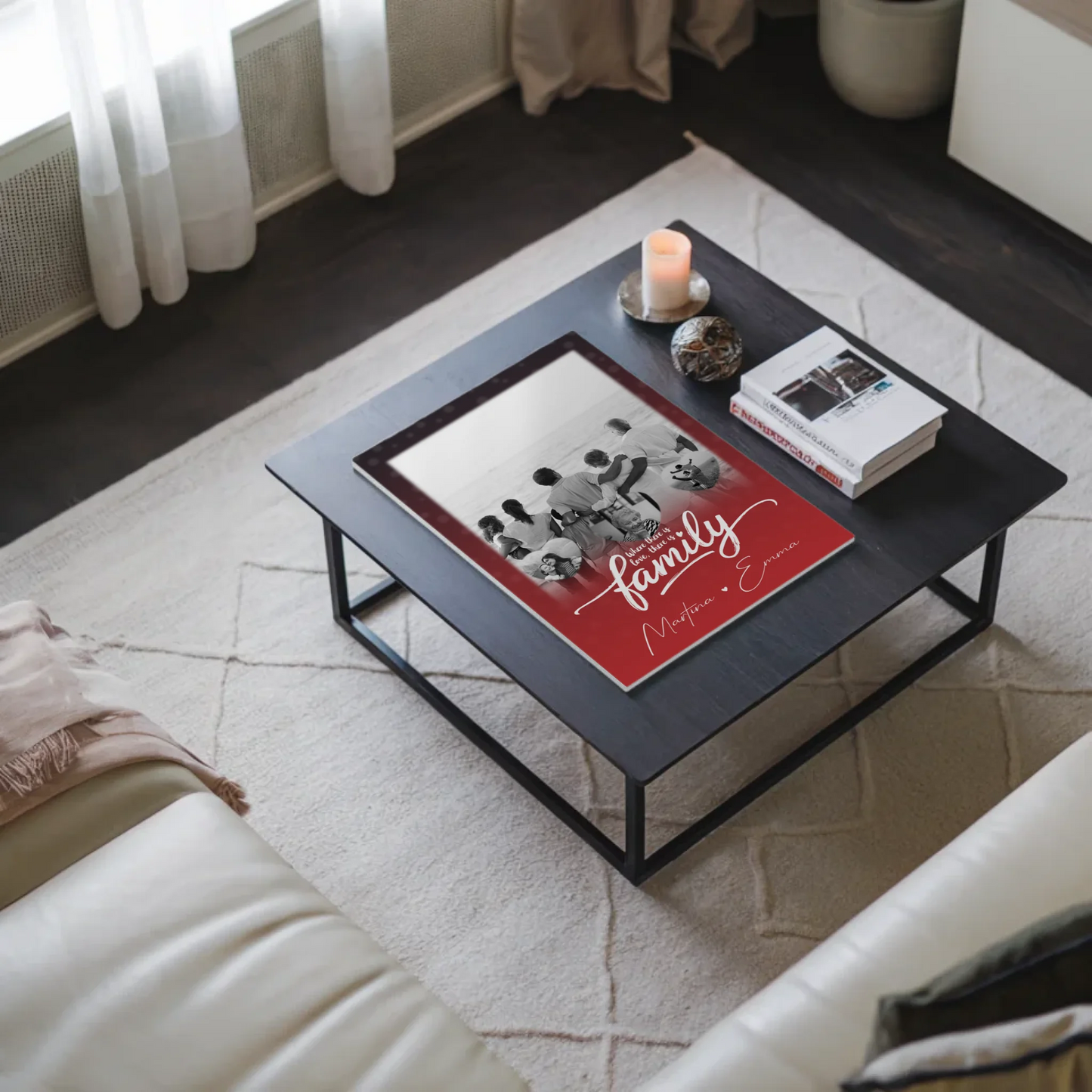 Wandbild Familie Personalisiert mit 1 Foto und 3 Kleine Herz Fotos Family