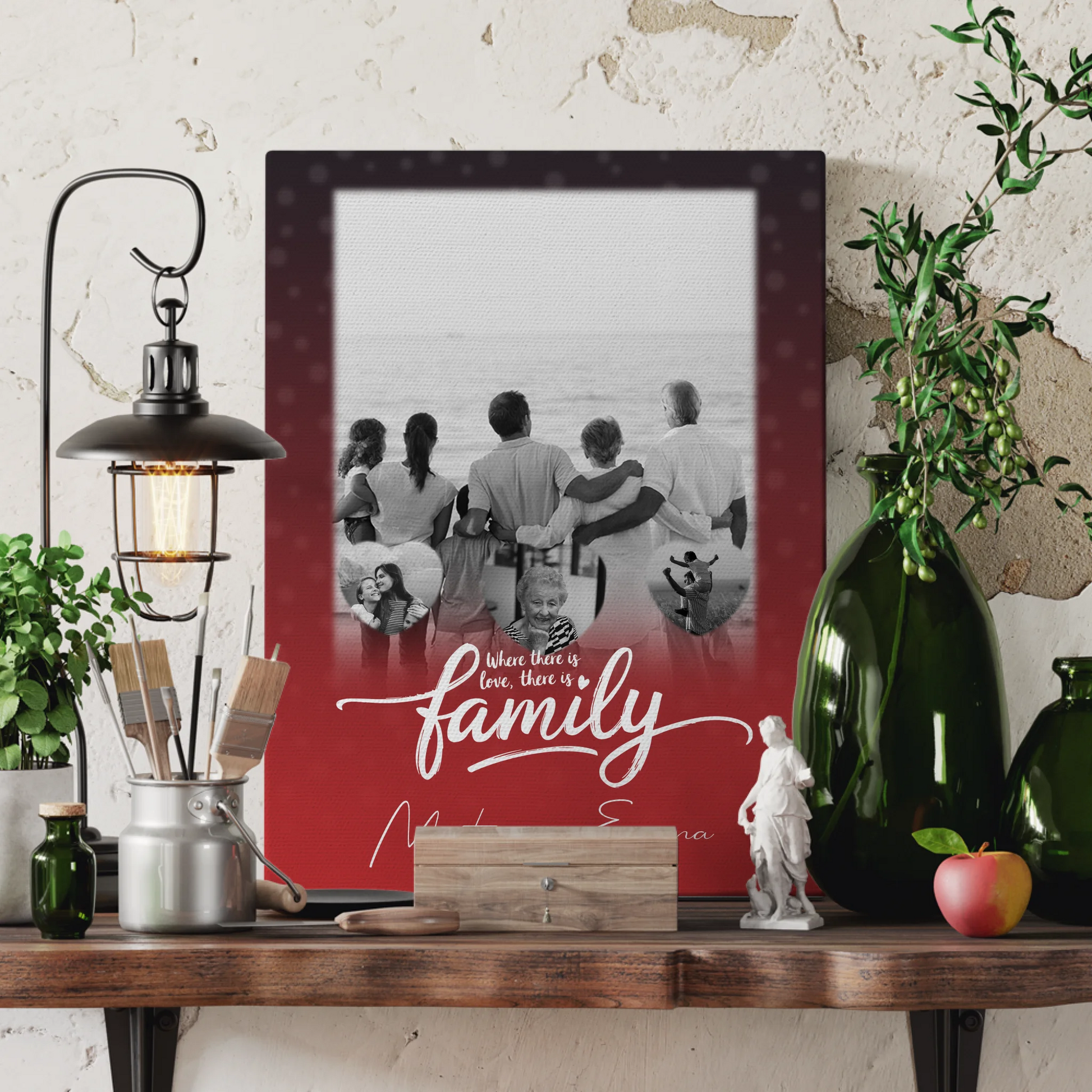 Leinwand Wandbild Familie Personalisiert mit 1 Foto und 3 Herz Fotos 3