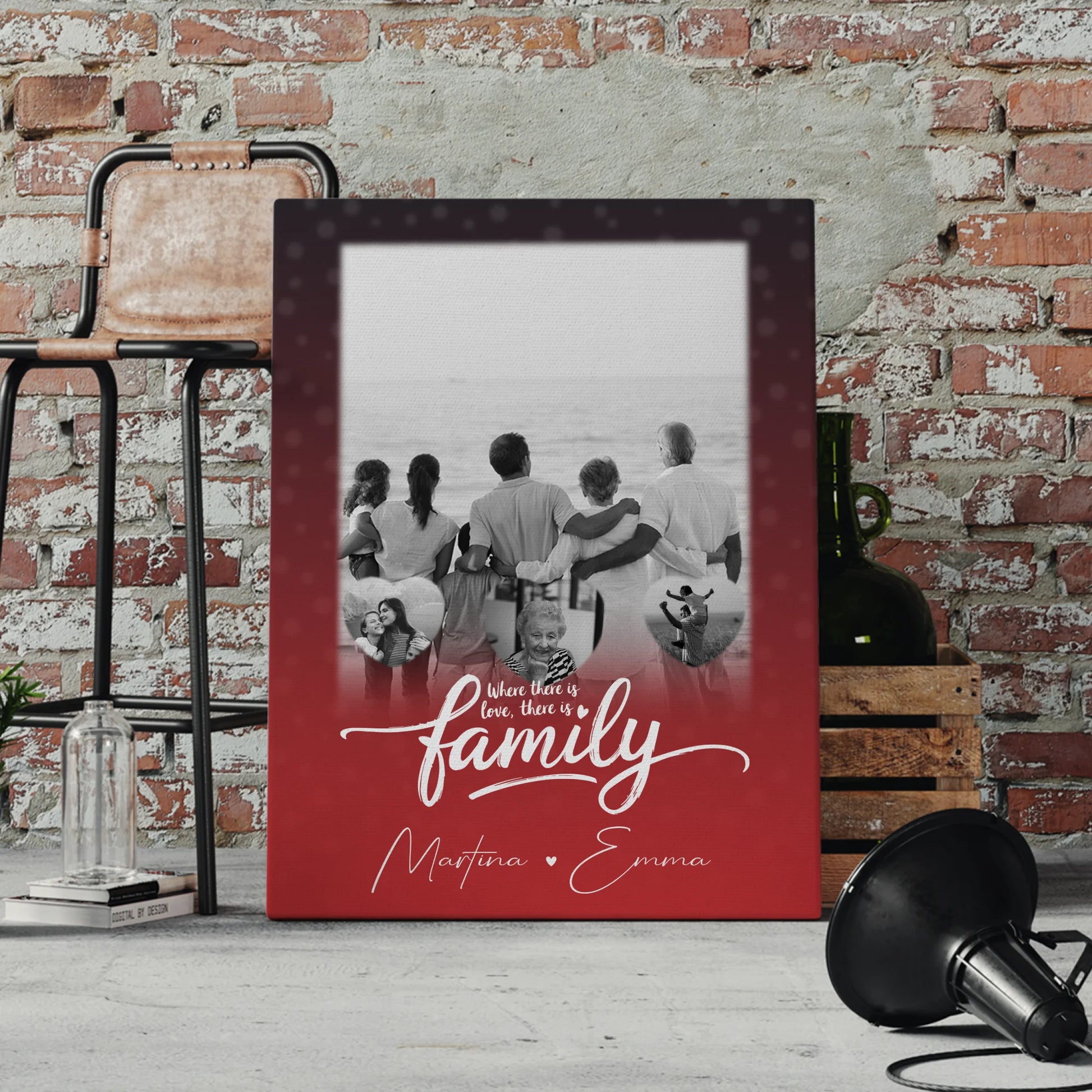 Leinwand Wandbild Familie Personalisiert mit 1 Foto und 3 Herz Fotos 4