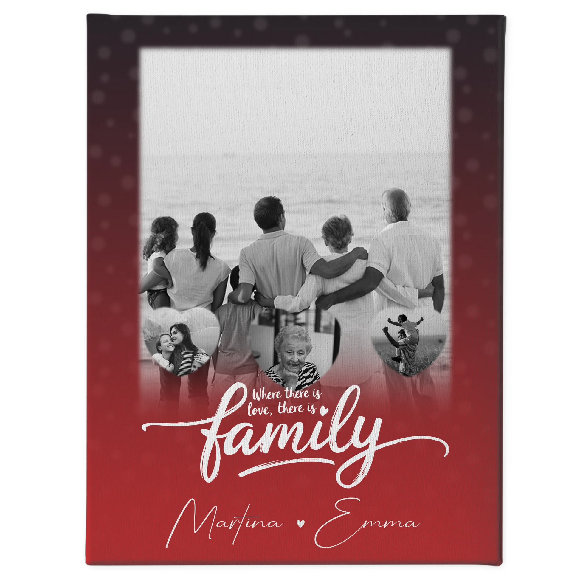 Leinwand Wandbild Familie Personalisiert mit 1 Foto und 3 Herz Fotos 1