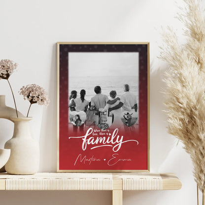 Family Poster Namen Familie mit 1 Foto und 3 kleine Herz Fotos