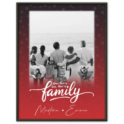 Family Poster Namen Familie mit 1 Foto und 3 kleine Herz Fotos