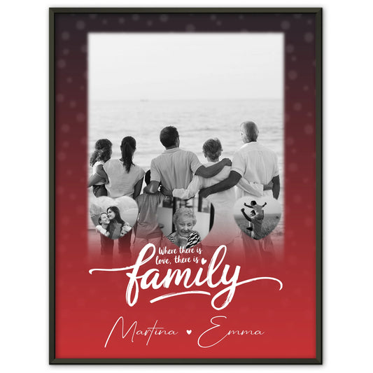 Family Poster Namen Familie mit 1 Foto und 3 kleine Herz Fotos
