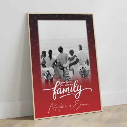 Family Poster Namen Familie mit 1 Foto und 3 kleine Herz Fotos