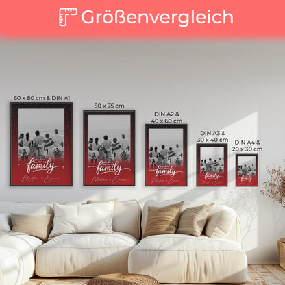 Family Poster Namen Familie mit 1 Foto und 3 kleine Herz Fotos