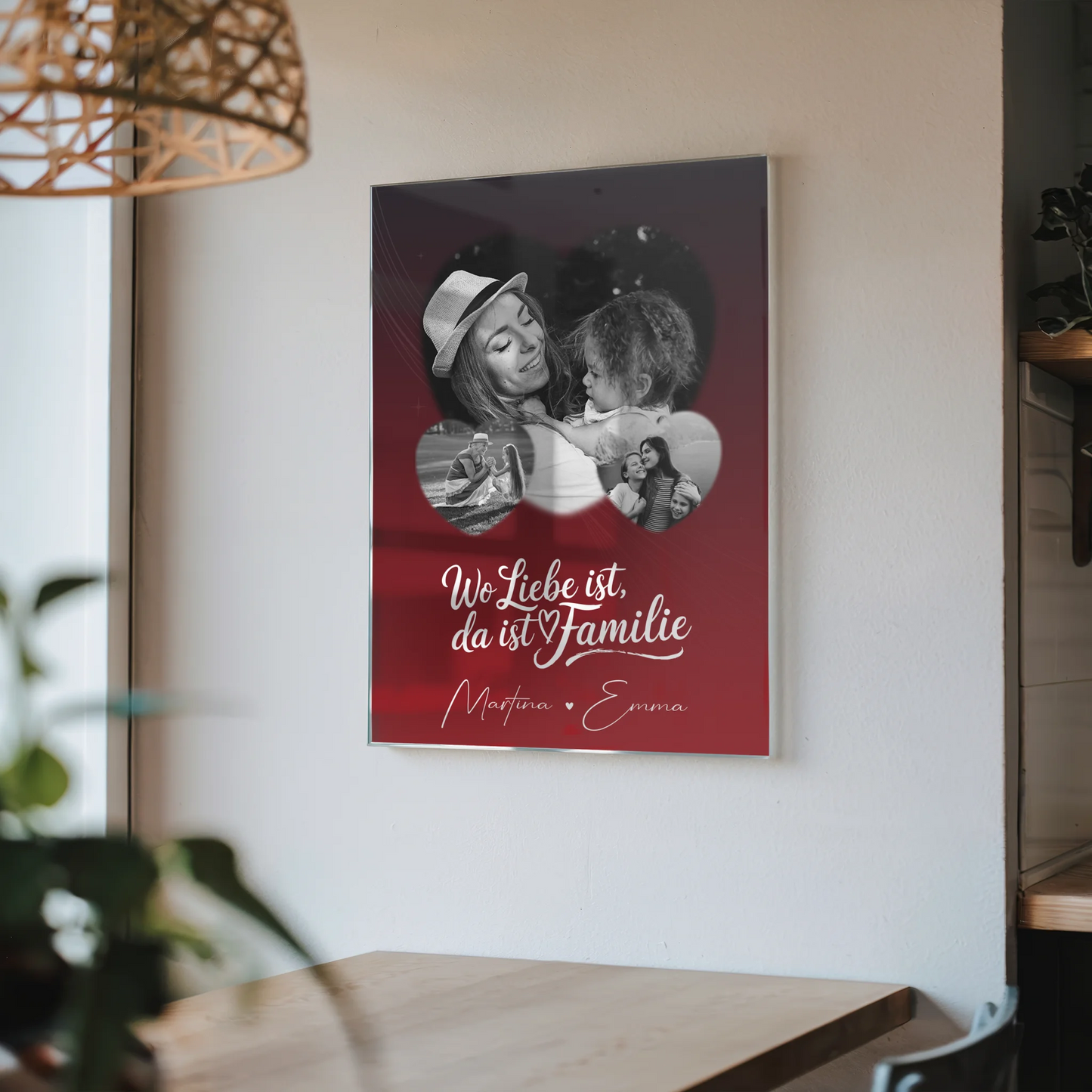 Familienbild Personalisiert Acrylglas Bild mit 3 Herz Fotos für Familienmomente