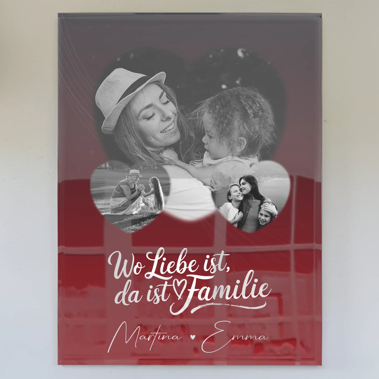 Familienbild Personalisiert Acrylglas Bild mit 3 Herz Fotos für Familienmomente