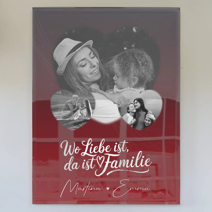 Familienbild Personalisiert Acrylglas Bild mit 3 Herz Fotos für Familienmomente