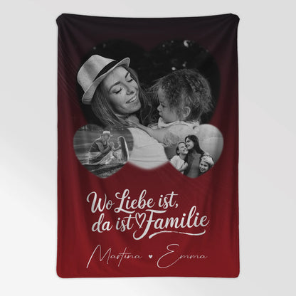 Personalisierte Namensdecke mit 3 Herz Fotos für ein Zuhause Wo Familie ist 7