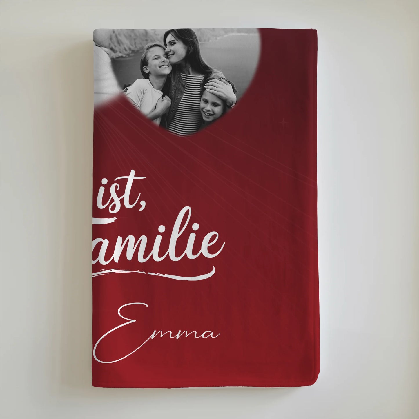 Personalisierte Namensdecke mit 3 Herz Fotos für ein Zuhause Wo Familie ist 6