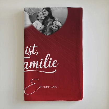 Personalisierte Namensdecke mit 3 Herz Fotos für ein Zuhause Wo Familie ist 6