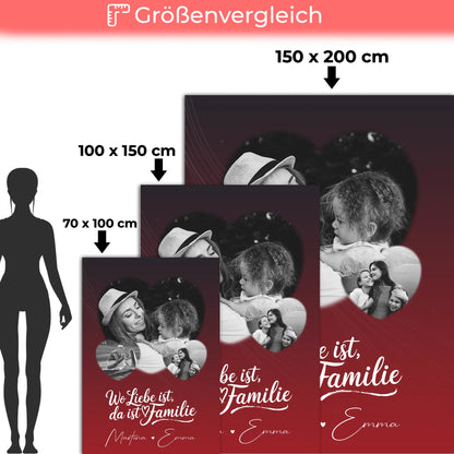 Personalisierte Namensdecke mit 3 Herz Fotos für ein Zuhause Wo Familie ist 5