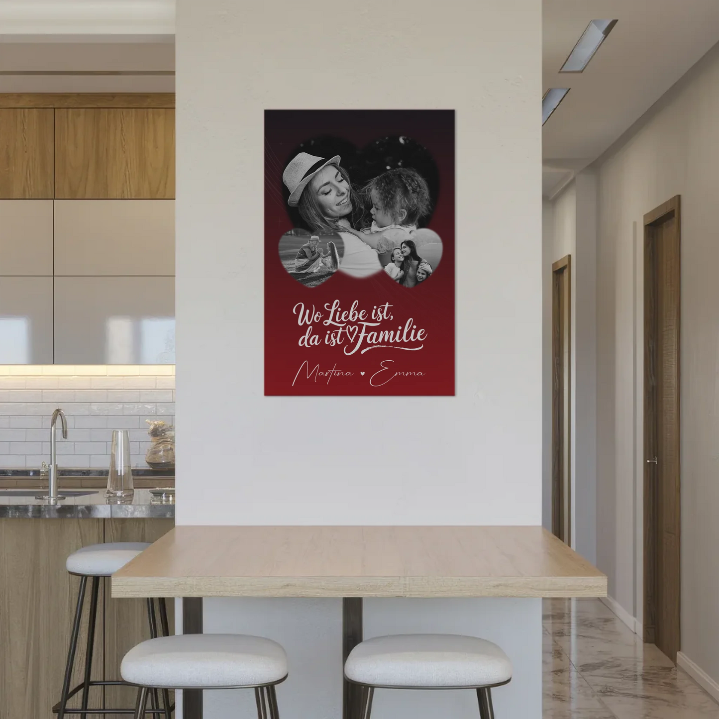 Familienbild Personalisiert Fotoboard mit 3 Herz Fotos Wo Familie ist Perfektes Geschenk 2