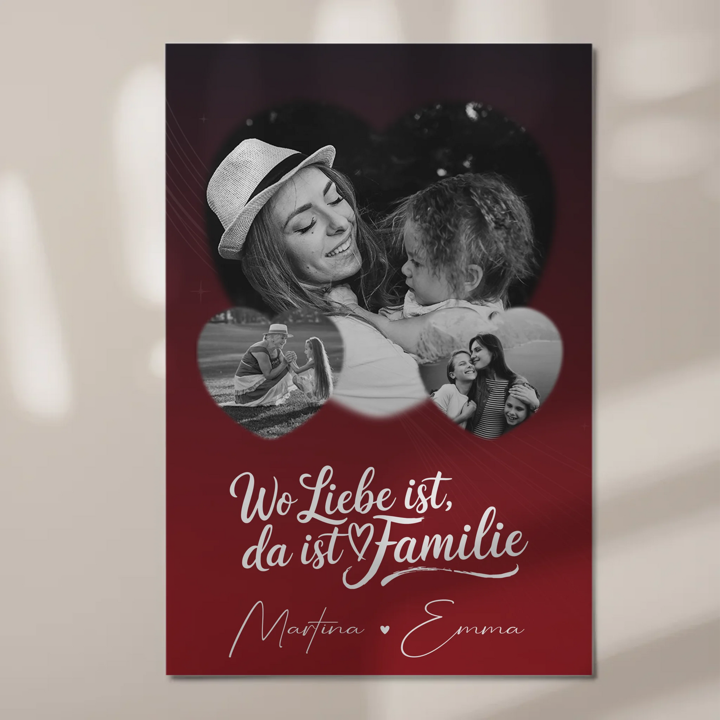 Familienbild Personalisiert Fotoboard mit 3 Herz Fotos Wo Familie ist Perfektes Geschenk 1