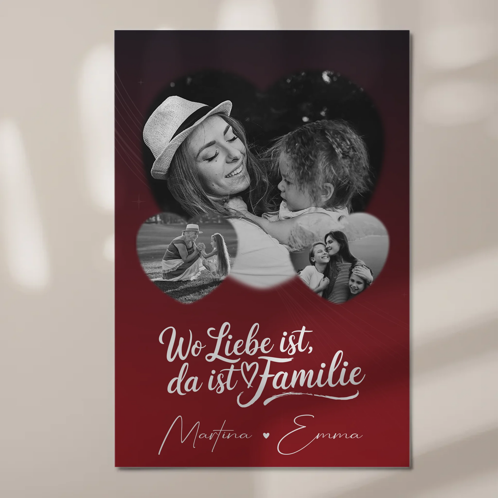 Familienbild Personalisiert Fotoboard mit 3 Herz Fotos Wo Familie ist Perfektes Geschenk 1
