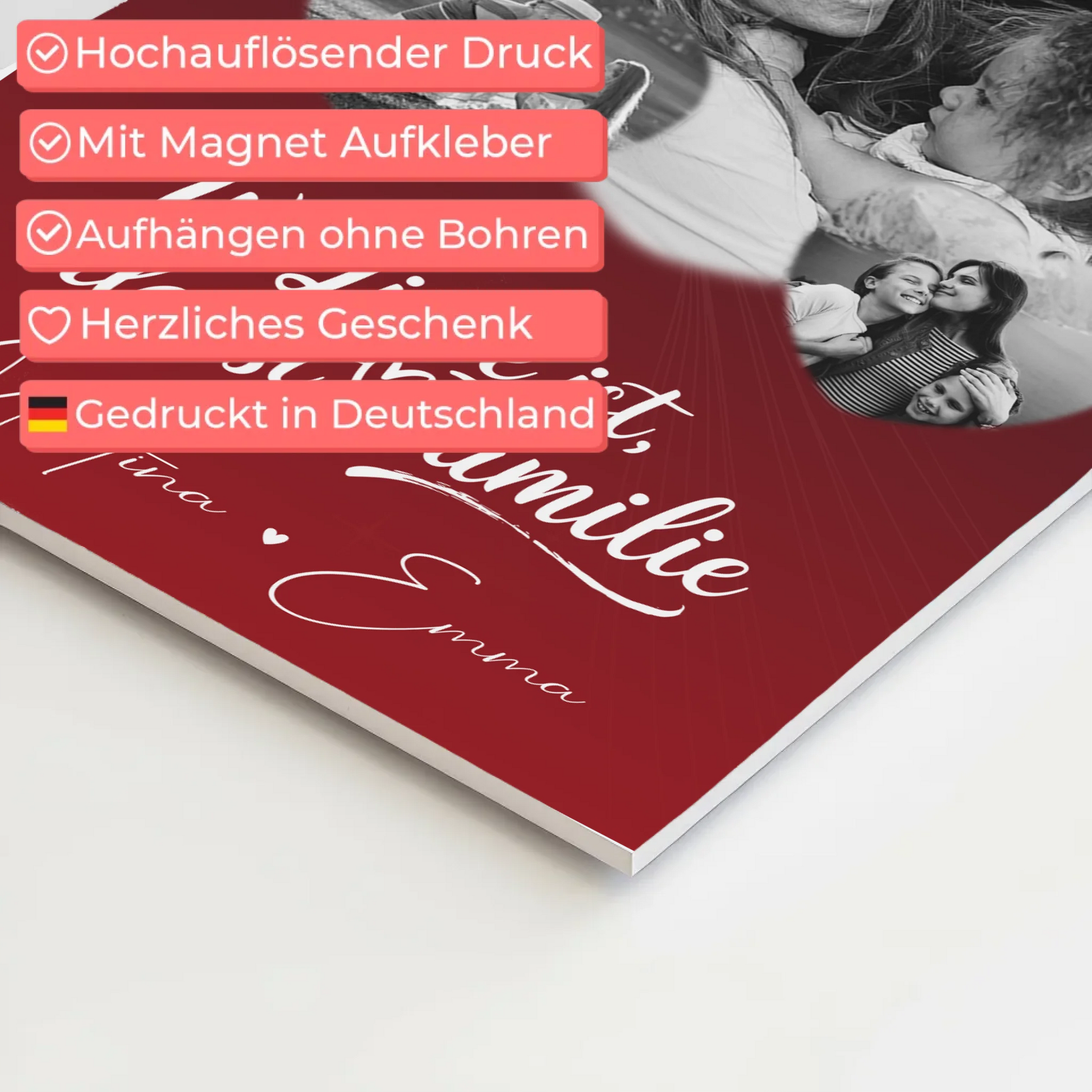 Familienbild Personalisiert Fotoboard mit 3 Herz Fotos Wo Familie ist Perfektes Geschenk 4