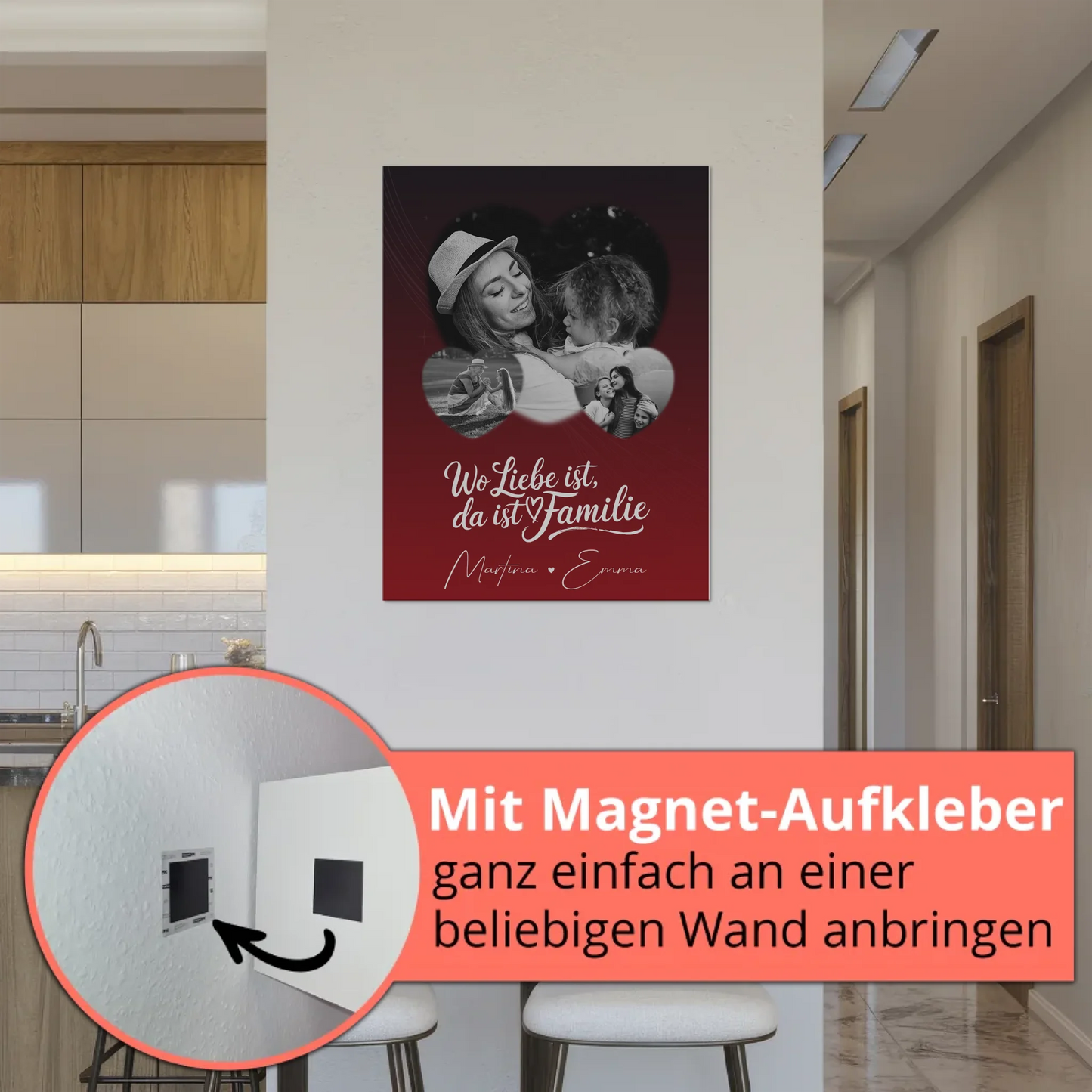 Familienbild Personalisiert Fotoboard mit 3 Herz Fotos Wo Familie ist Perfektes Geschenk