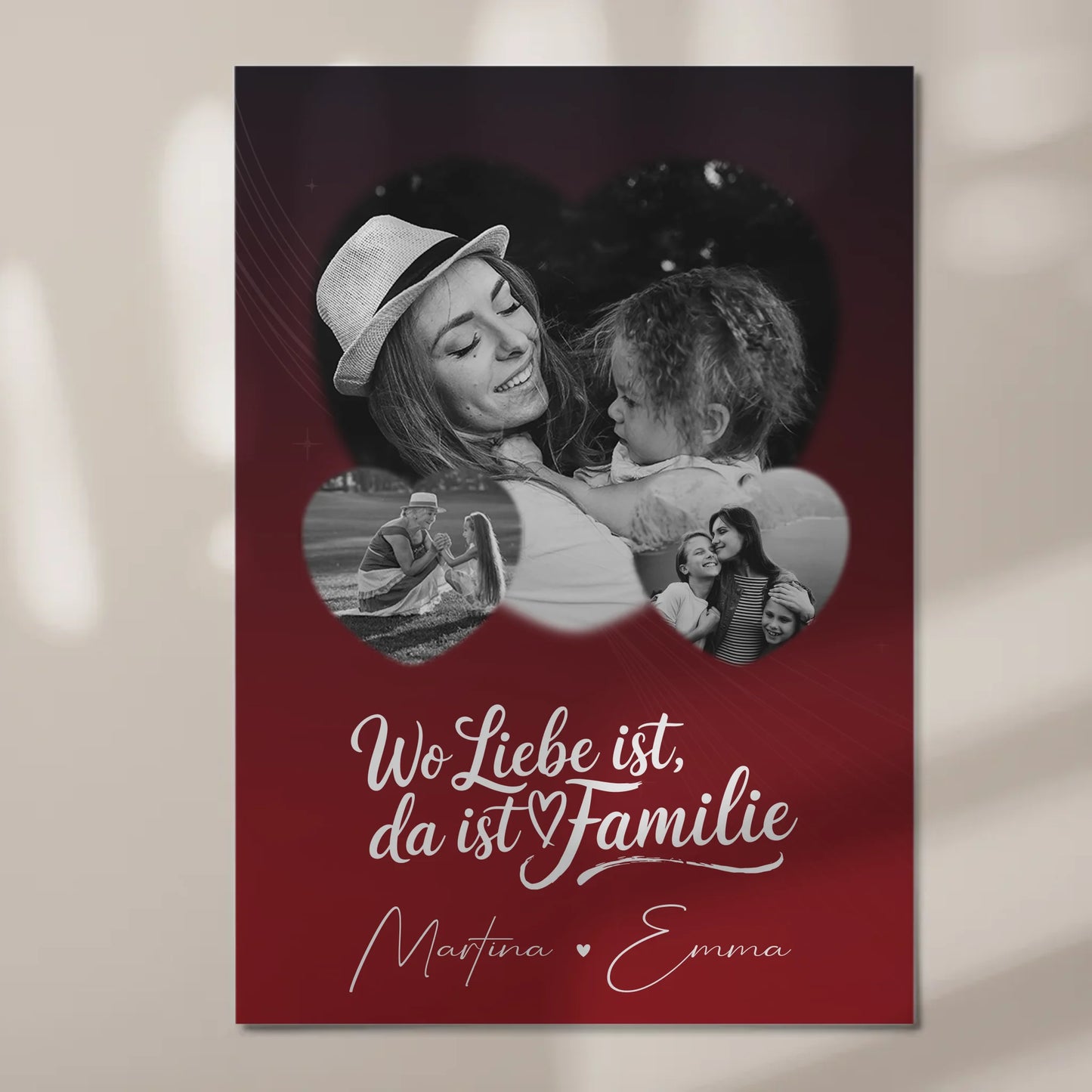 Familienbild Personalisiert Fotoboard mit 3 Herz Fotos Wo Familie ist Perfektes Geschenk 7