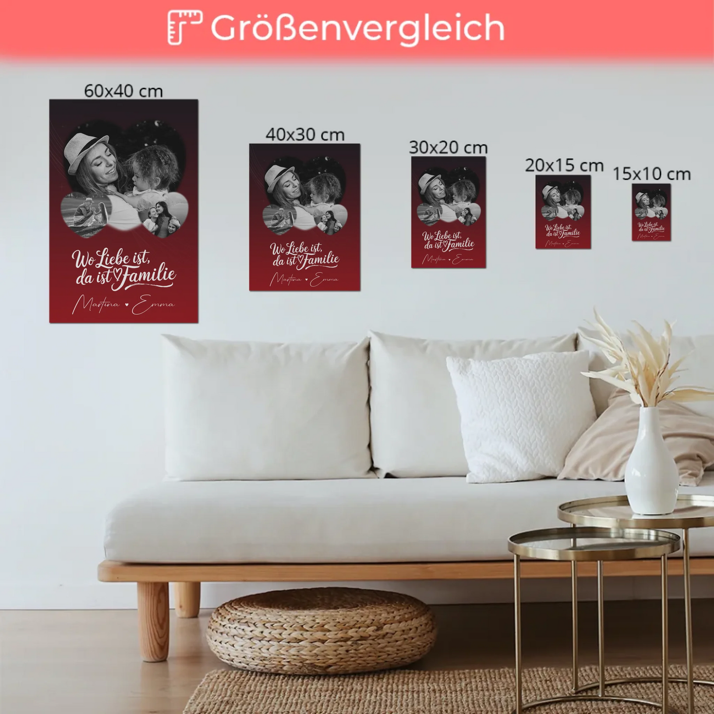 Familienbild Personalisiert Fotoboard mit 3 Herz Fotos Wo Familie ist Perfektes Geschenk