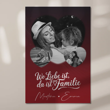 Familienbild Personalisiert Fotoboard mit 3 Herz Fotos Wo Familie ist Perfektes Geschenk