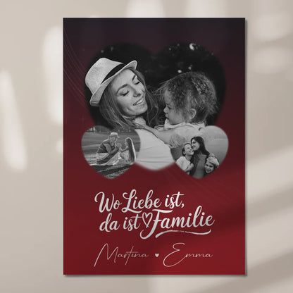 Familienbild Personalisiert Fotoboard mit 3 Herz Fotos Wo Familie ist Perfektes Geschenk