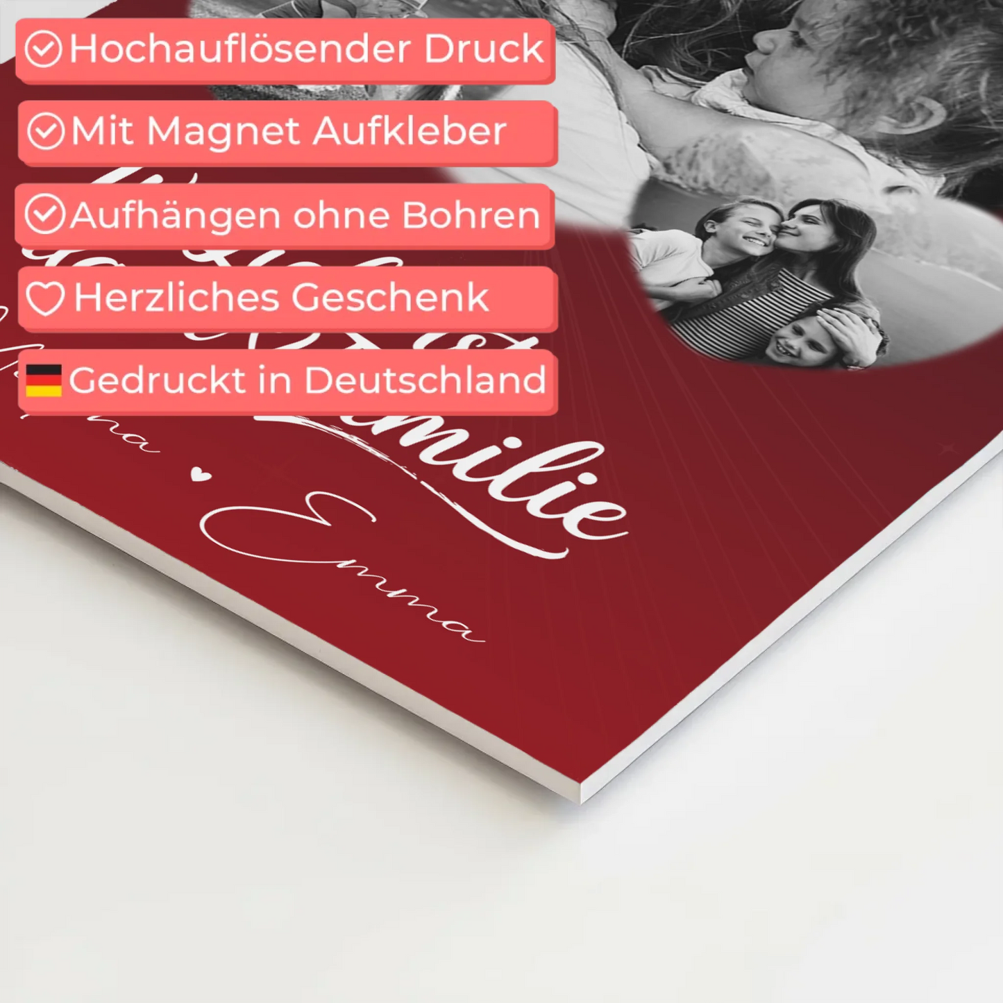 Familienbild Personalisiert Fotoboard mit 3 Herz Fotos Wo Familie ist Perfektes Geschenk