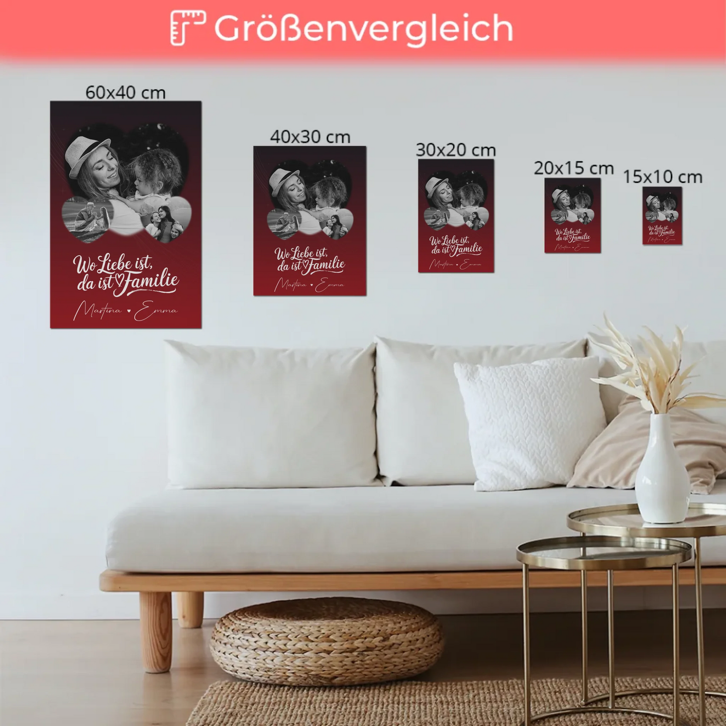 Familienbild Personalisiert Fotoboard mit 3 Herz Fotos Wo Familie ist Perfektes Geschenk