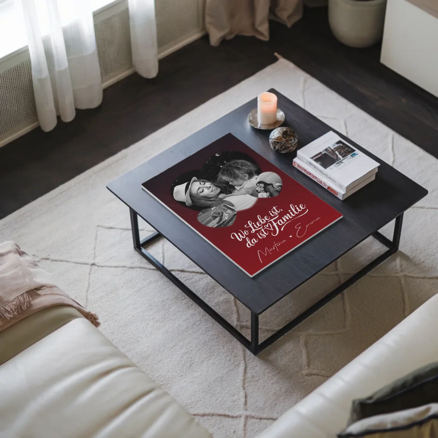 Familienbild Personalisiert Fotoboard mit 3 Herz Fotos Wo Familie ist Perfektes Geschenk